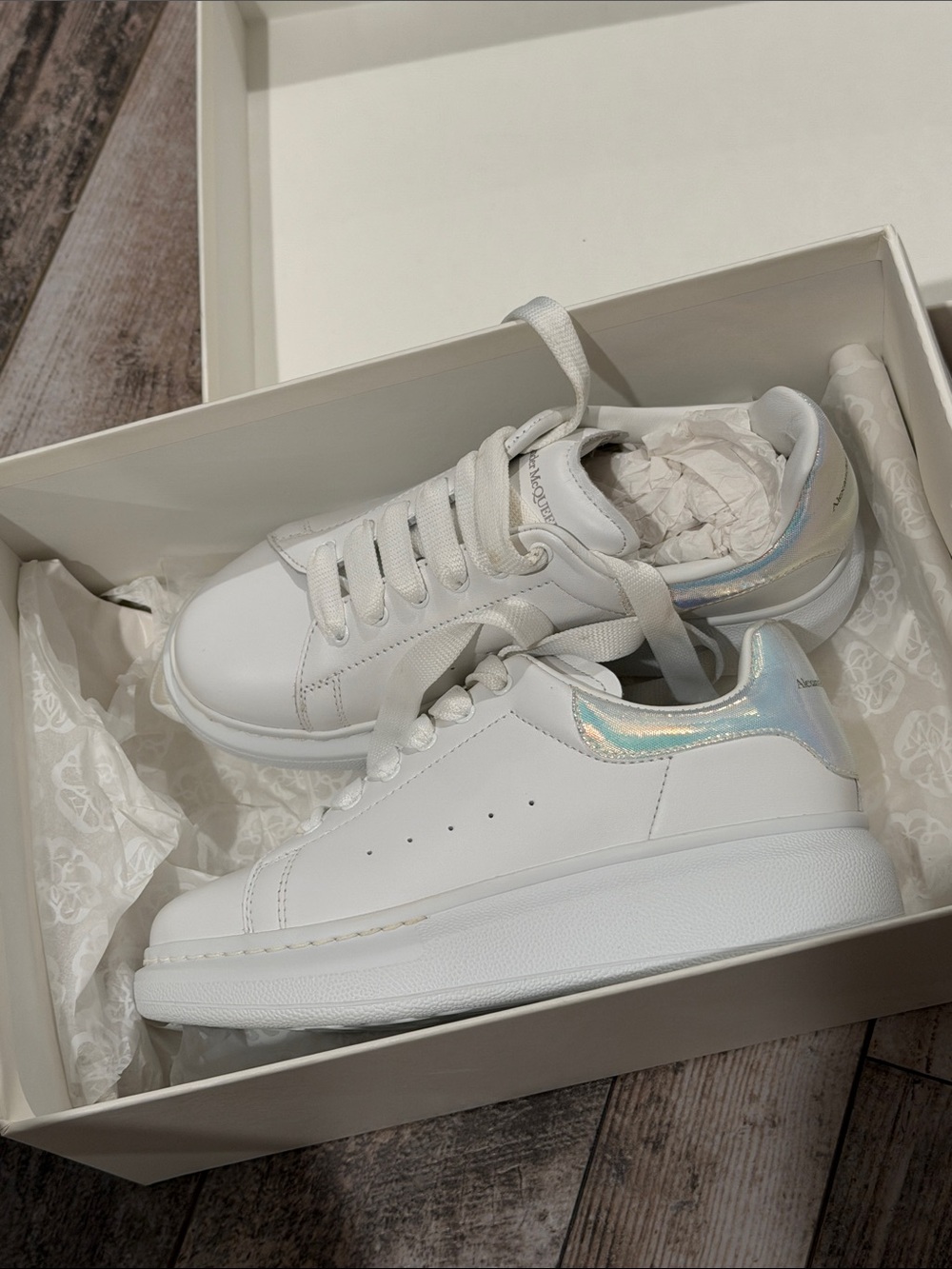 Alexander McQueen White Platform Sneakers with Iridescent Heel accent size 32